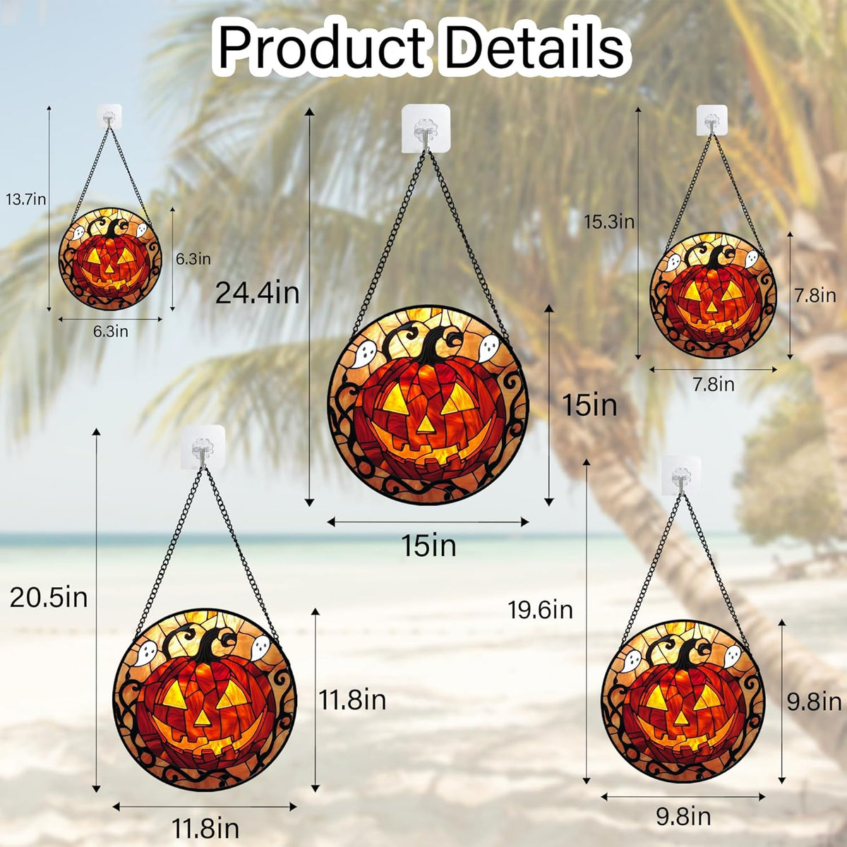 Stained Glass Window Hanging - Halloween Decorations Evil Pumpkin Orange Suncatcher for Doors