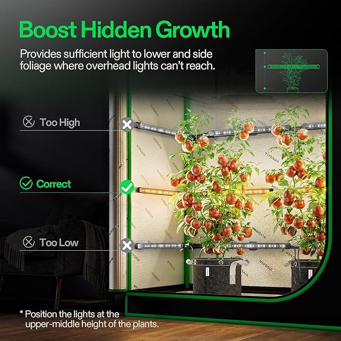 VIVOSUN Lumaray LED Grow Light Bars 16”(4-Bar), Full Spectrum Side Lighting with 60% Red Light up