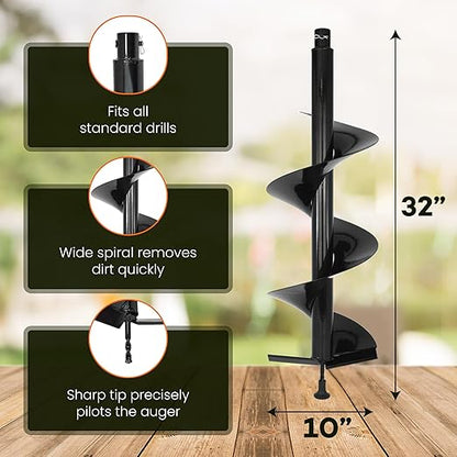 Auger Post Hole Digger 10" Wide 32" Deep - Earth Auger - Trench Digger - Hole Digger Tool for Fence