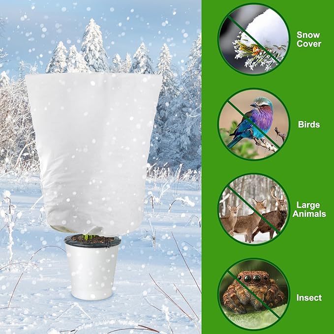 Alpurple 4 Packs Winter Drawstring Plant Covers-23.6 x 31.5 Inch Warm Plant Protection Cover Bags