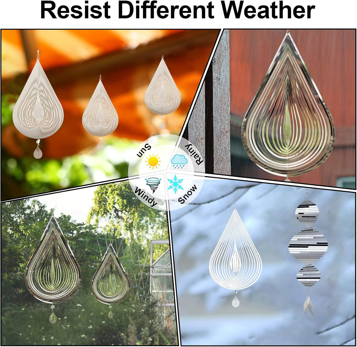 Wind Spinners, 2× 3D Stainless Steel Outdoor Hanging Wind Spinner, 2× Metal Pendants and 3× 360°