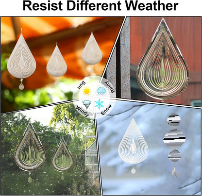 Wind Spinners, 2× 3D Stainless Steel Outdoor Hanging Wind Spinner, 2× Metal Pendants and 3× 360°