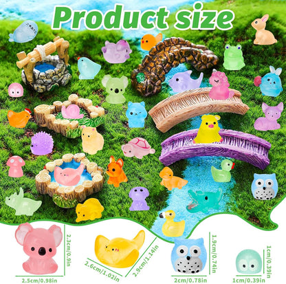 200pcs Luminous Mini Resin Animals 30 Types Miniature Resin Animal Figurines to Hide Bulk Glow in