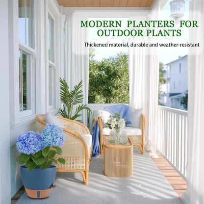 2 Pack 10 inch Plant Pots, Plastic Self Watering Planters with Drainage Holes, Deep Reservoir
