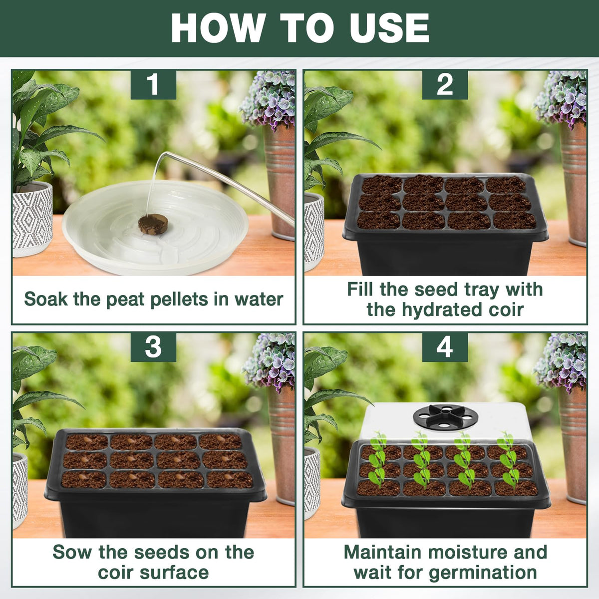 ZeeDix 2 Set Seed Starter Tray Kits with 30 Pack Coco Coir Pellets