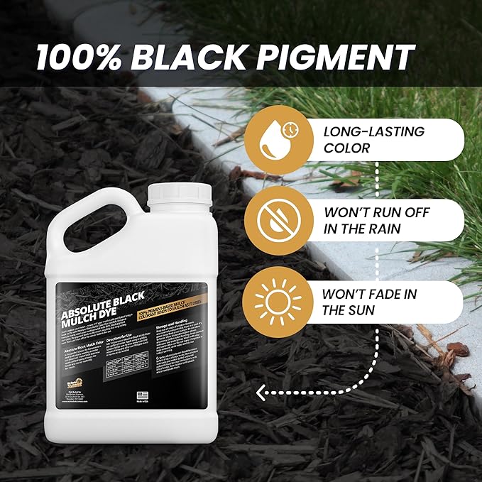 1 Gallon Absolute Black Mulch Dye - Covers up to 10,000 sq. ft., Liquid Mulch Dye Black, Premium