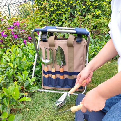 Garden Folding Gardener Stool with Gardening Tools Insulation Garden Bags Plus 5 Garden Tools and