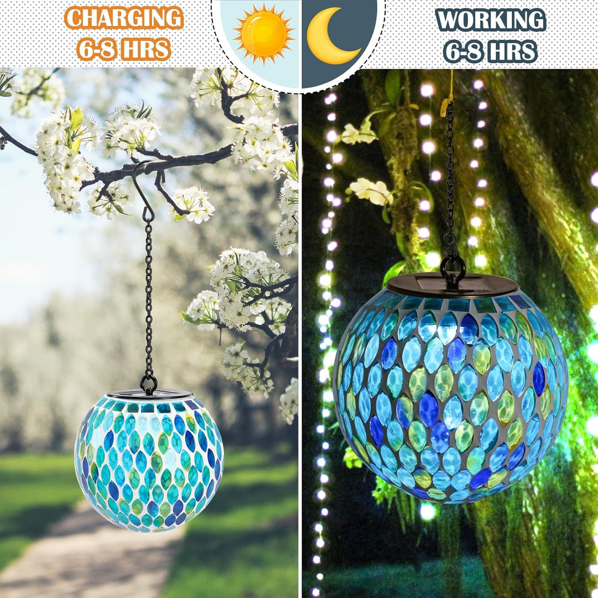 Solar Lanterns Outdoor Waterproof Hanging Solar Mosaic Lantern Outdoor Hanging Lights Waterproof