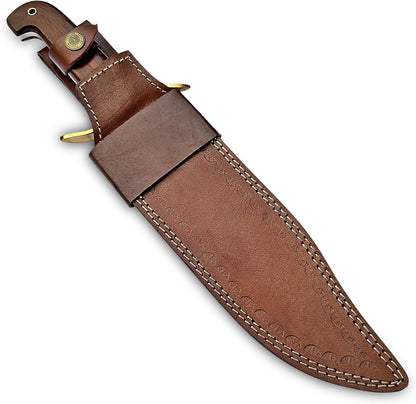 Large Bowie Knife with Leather Sheath Fixed Blade Hunting Knife D2 Steel with Leather for Outdoor