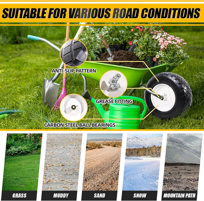 MZREXN 4.80/4.00-8" Flat Free Tire and Wheel, 16" Universal Solid Wheelbarrow Tires, with 5/8" &
