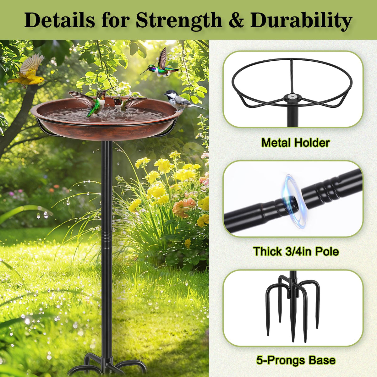 Gtongoko 10" Dia Bowl Small Metal Bird Bath for Outside Heavy Duty, 29" Height Bird Feeder