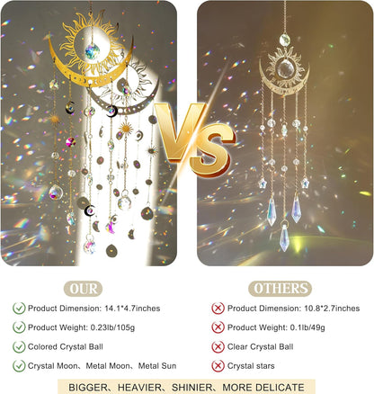 H&D HYALINE & DORA Sun and Moon Suncatcher Crystal Wind Chimes for Hanging Outdoor Indoor Glass