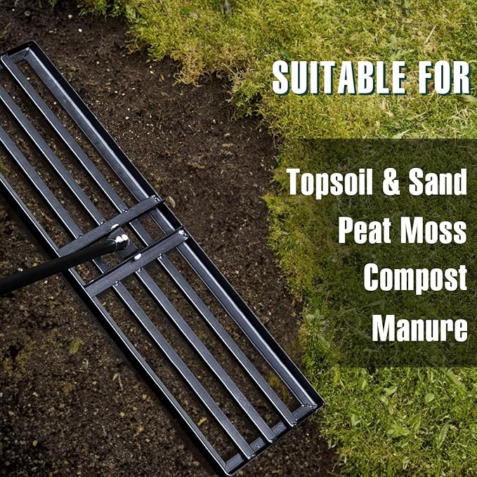 Jardineer Lawn Leveling Rake 36 Inches with 72 Inches Long Handle, Yard Leveling Rakes for Grass