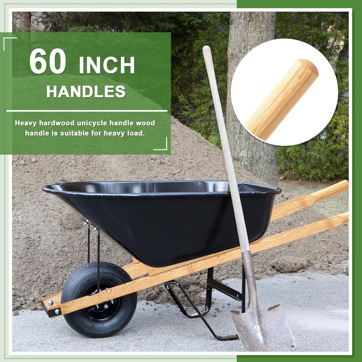 Gisafai 1 Pair Wood Wheelbarrow Handles 60'' Heavy Duty Hardwood Wheelbarrow Replacement Handles