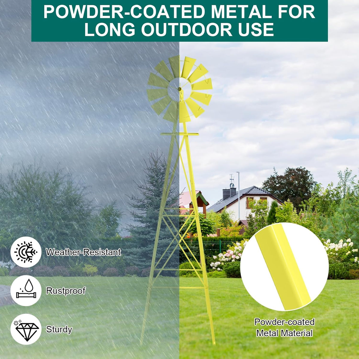 Garden Windmill for Yard Decor, 8 ft Tall Metal Windmill with Spinning Blades, Weather-Resistant