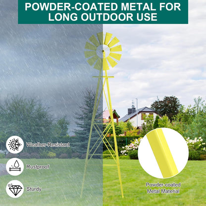 Garden Windmill for Yard Decor, 8 ft Tall Metal Windmill with Spinning Blades, Weather-Resistant