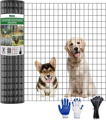 36 in x 25 ft Welded Wire Mesh Fence, 2 in × 3 in 15GA Black PVC Coated Garden Fencing Roll, Dog