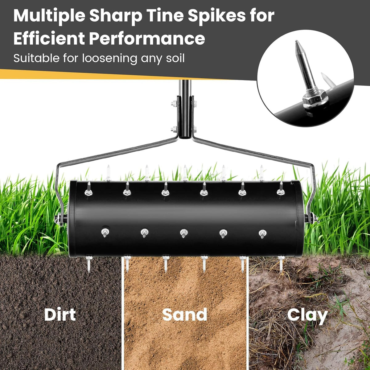 Goplus Rolling Lawn Aerator, 21-Inch Garden Yard Rotary Push Tine Filled Sand Stone, Heavy Duty