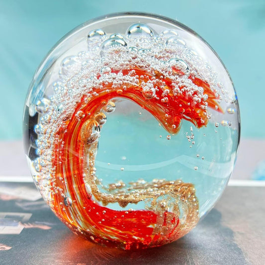Decorative Crystal Ball Figurines Ocean Waves Paperweight Blown Glass Decor Sea Art Ocean Lovers