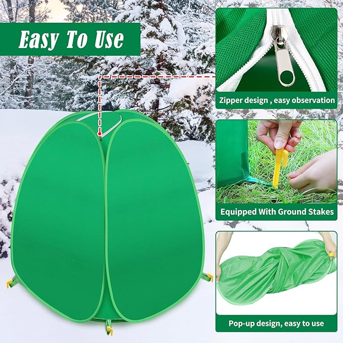 2 Pack Plant Covers Freeze Protection, Pop Up Shrub Frost Covers for Outdoor Plants Warm Plant