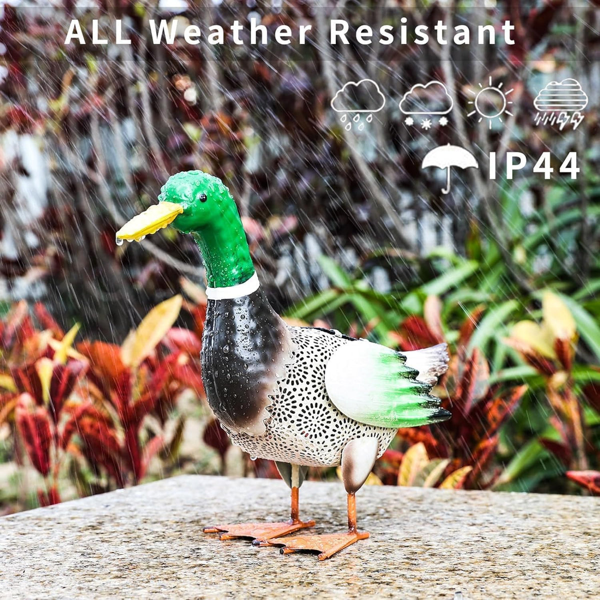 Solar Ducks Outdoor Statue ，Metal Duck Garden Decor ，Lawn Animal Statue Mallard Duck Art ，Gifts for