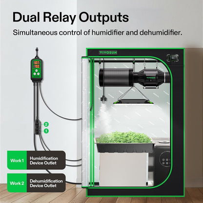 VIVOSUN Humidity Controller, 1200W Dual-Stage Outlet, Pre-Wired Digital Humidistat with Dual LED