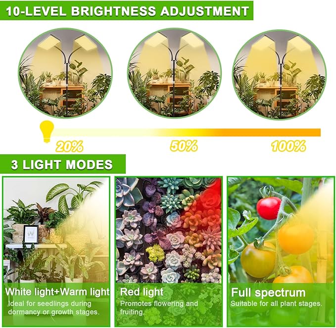 yadoker Grow Light for Indoor Plants,572 LEDs Full Spectrum Standing Plant Grow Light with 4/8/12H