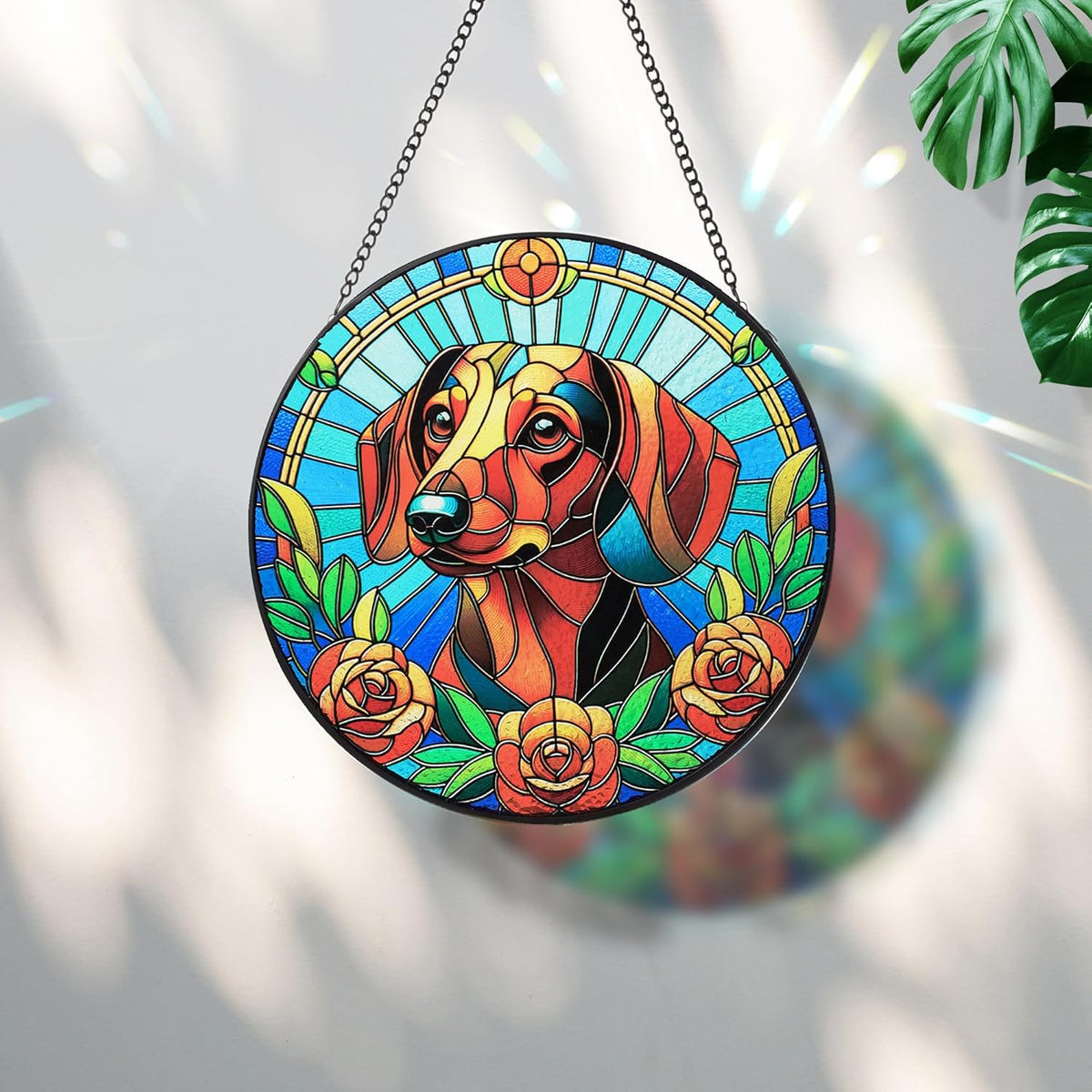 Stained Glass Dog Memorial Suncatcher,Dachshund Window Hanging,Sympathy Gifts for Pet Loss,7.9