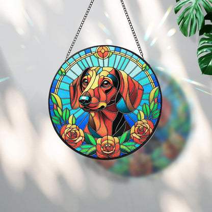 Stained Glass Dog Memorial Suncatcher,Dachshund Window Hanging,Sympathy Gifts for Pet Loss,7.9