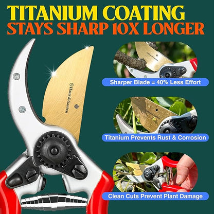 Haus & Garten ClassicPRO 8.5" Professional Premium Titanium Bypass Pruning Shears - Use As Pruners
