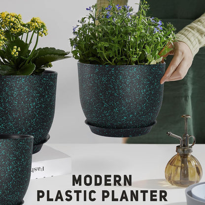 Plant Pots 10/9/8/7.5/7 inch Set of 5,Flower Pots with Multi Mesh Drainage Holes, Large Planters