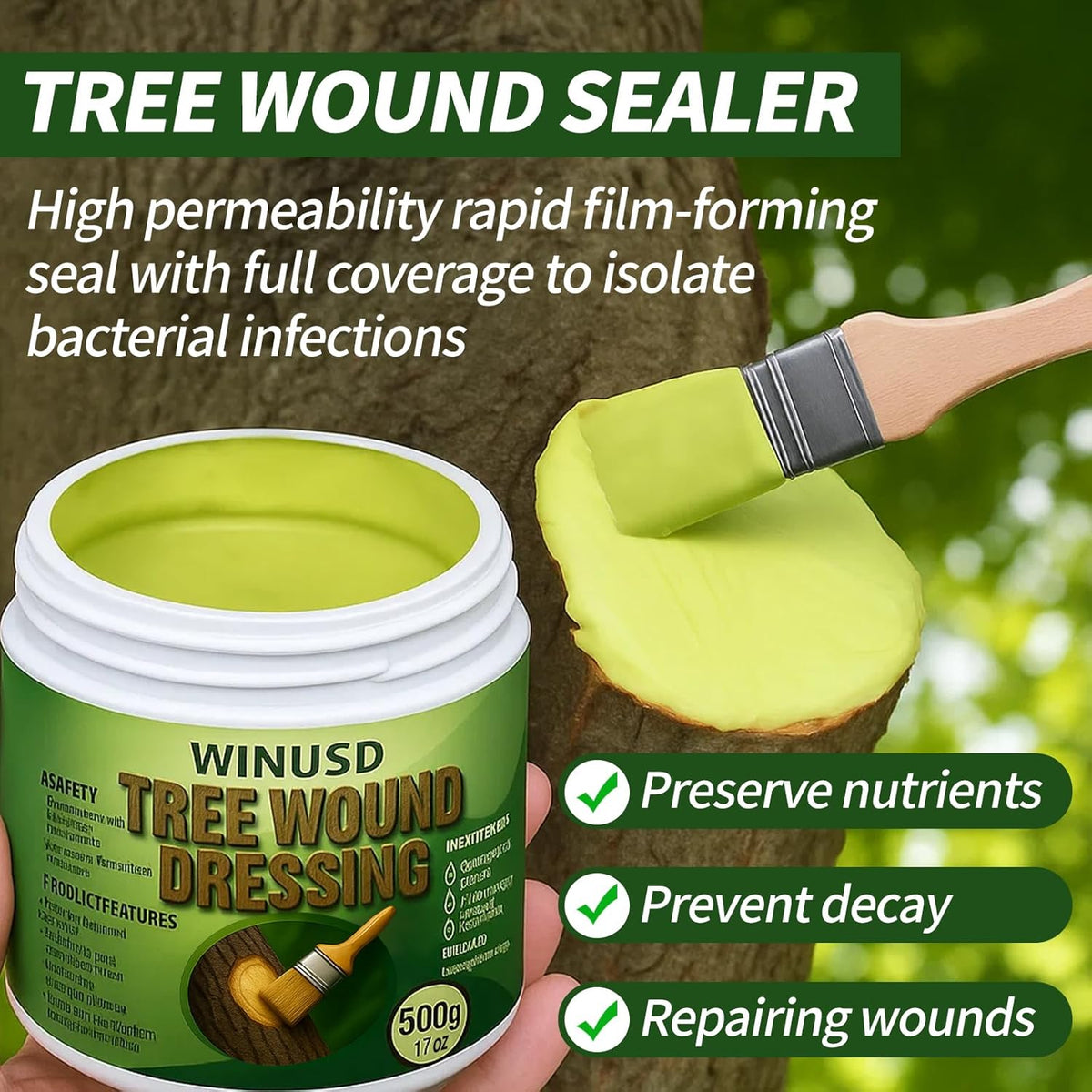 Tree Wound Sealer, 500g Tree Wound Dressing Grafting Wax with Brush, Rapid Protective Film Forming
