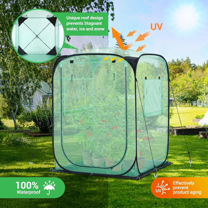 Ohuhu Pop Up Greenhouse for Outdoors, Portable Walk-in Mini Green House with Removable PE Mat &