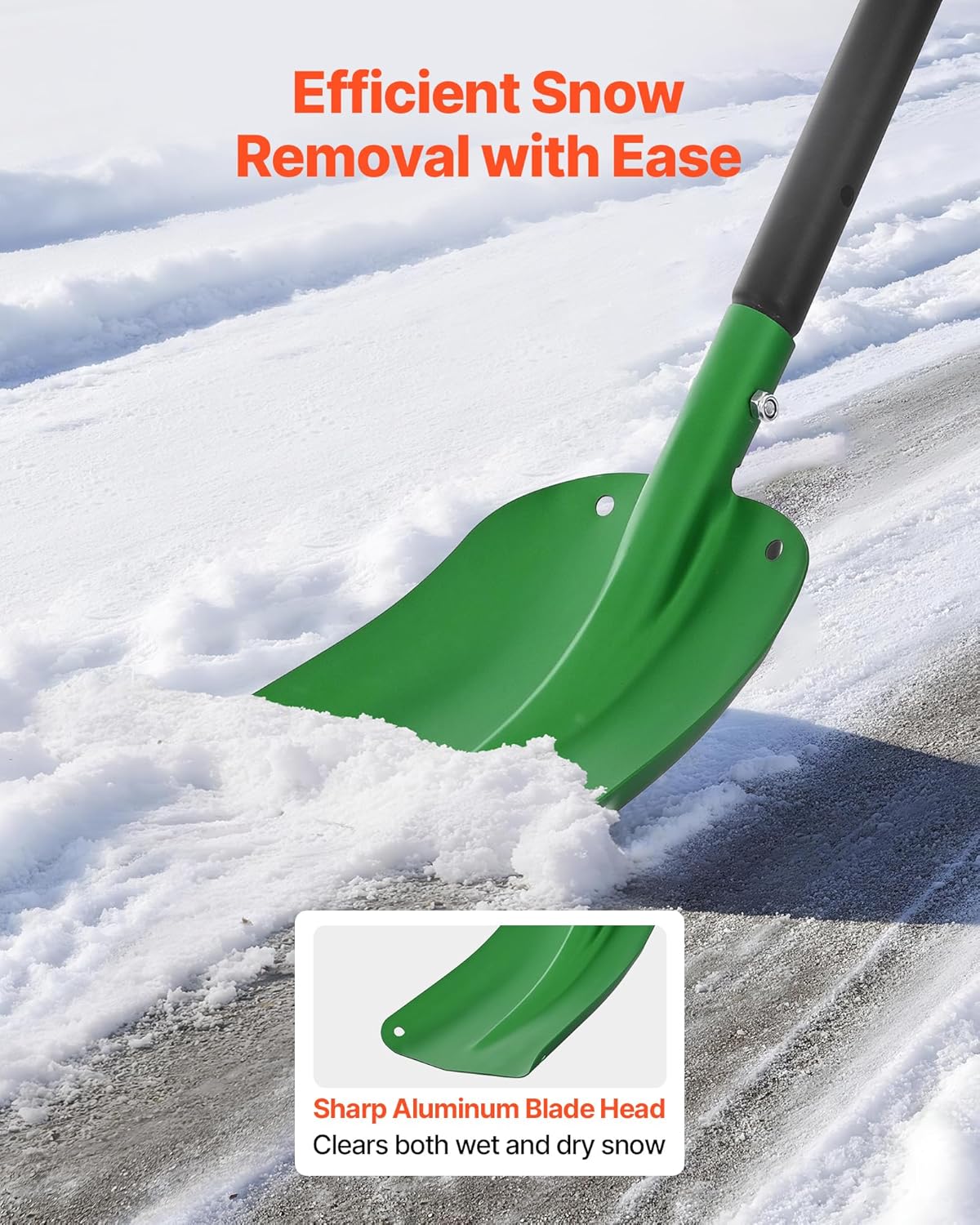 VEVOR Snow Shovel for Driveway, 8.5 in Wide Aluminum Alloy Snow Shovel with T-Shaped Handles, Large