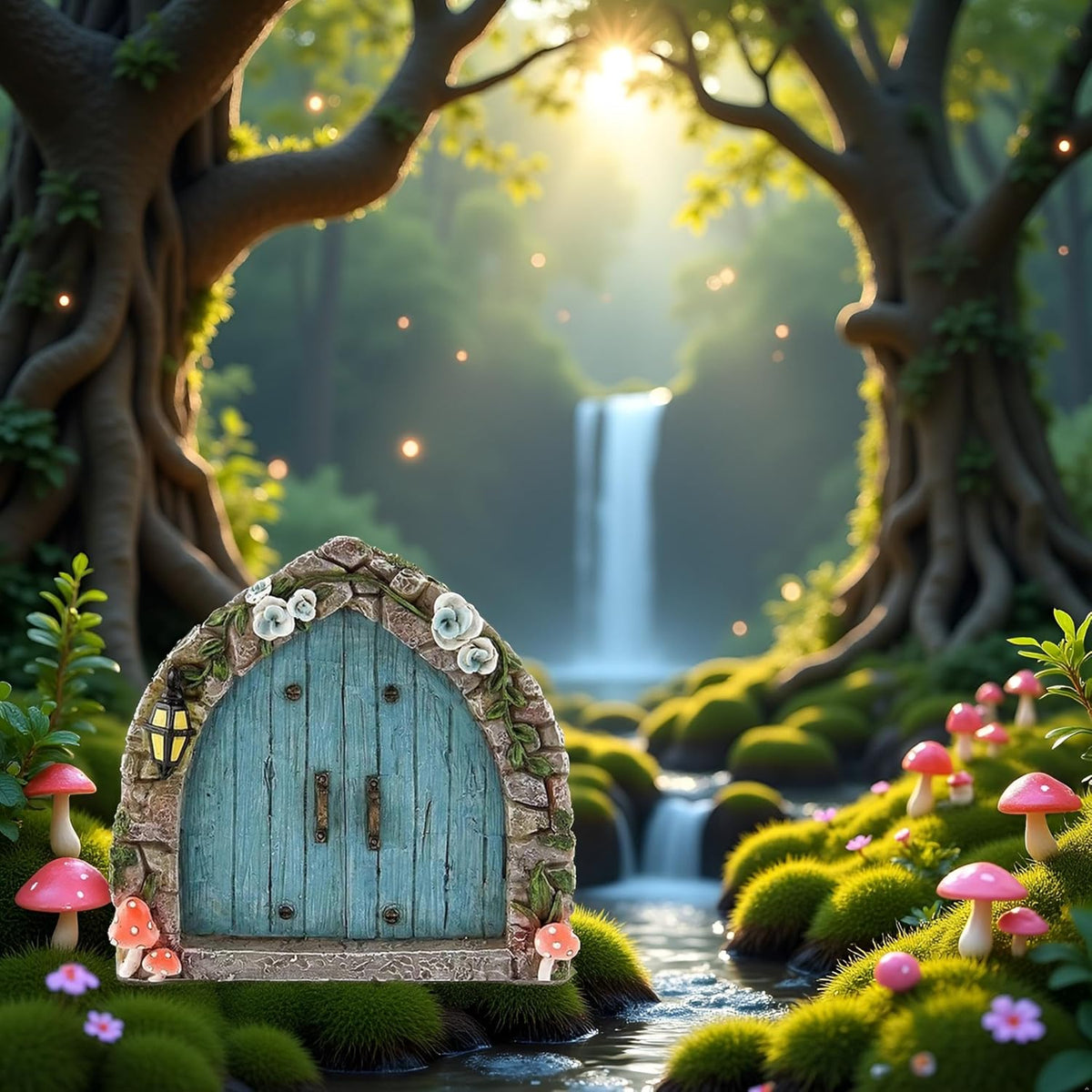 Blue Mini Fairy Garden Door for Tree, 3D Miniature Fairy Door for Fairytale Tiny House Doors