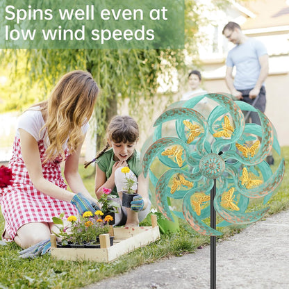 Metal Wind Spinner Outdoor, Golden Butterfly Kinetic Wind Sculpture Spinners with Metal Stake, Yard