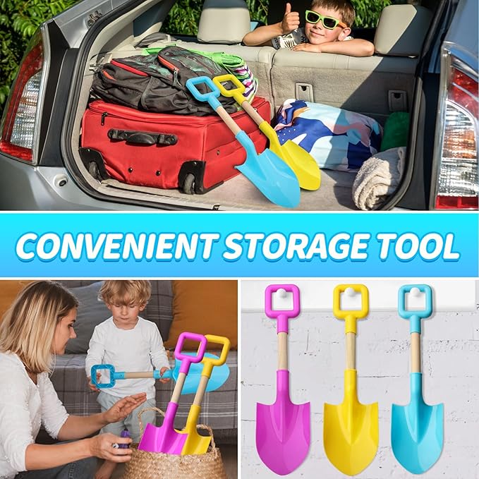 16" Jumbo Beach Sand Shovels Toys for Kids, Pink Gardening Tool Kits, Sturdy Long Wooden Spade for