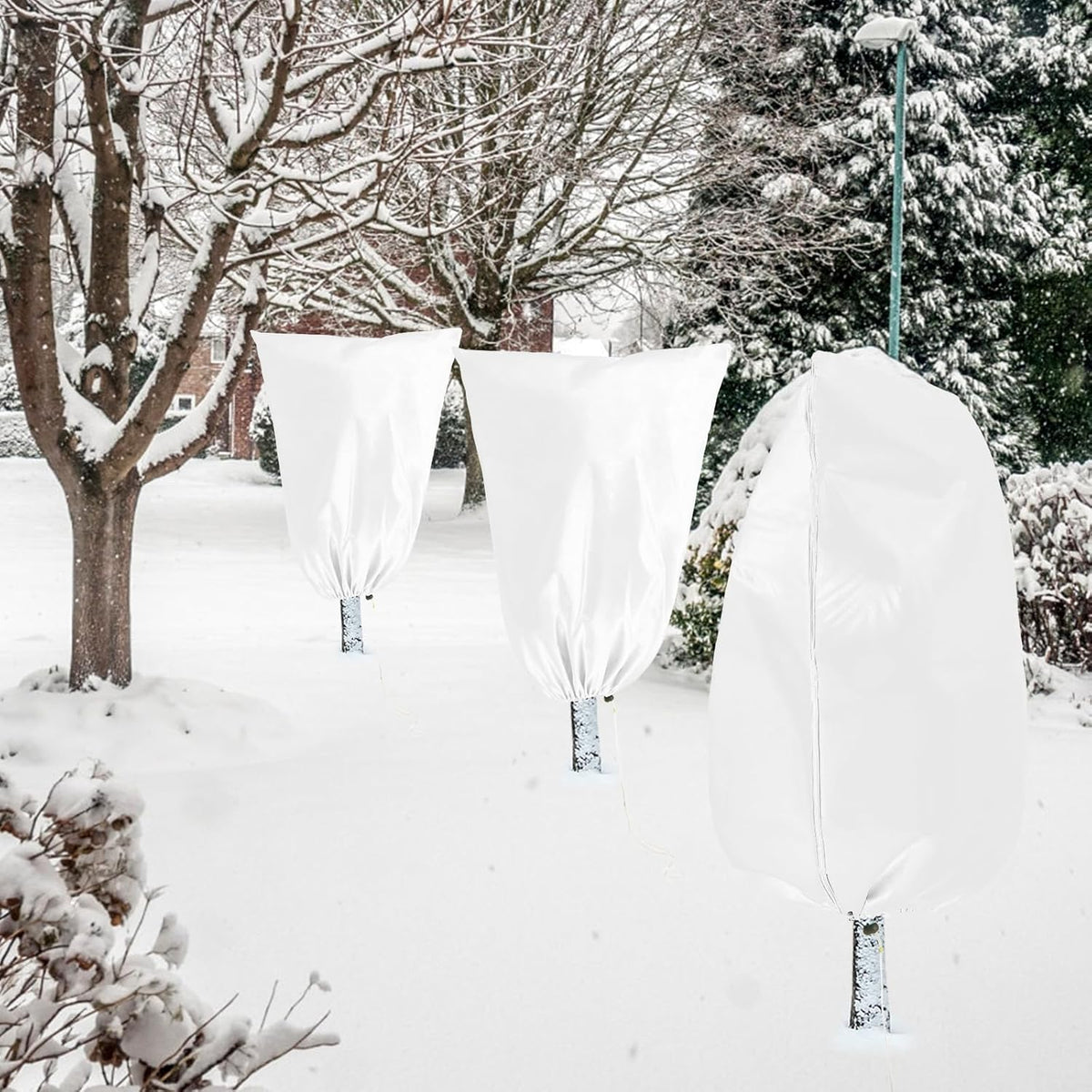 Homimp Plant Covers Freeze Protection, 4 Pack Frost Covers with Zipper Drawstring (23.6" x 31.5")