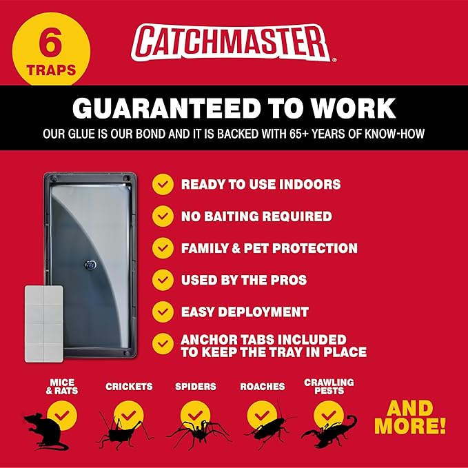 Catchmaster Rat & Mouse Glue Traps with Sticky Putty 6Pk, Large Bulk Glue Board, Rat & Mouse Traps
