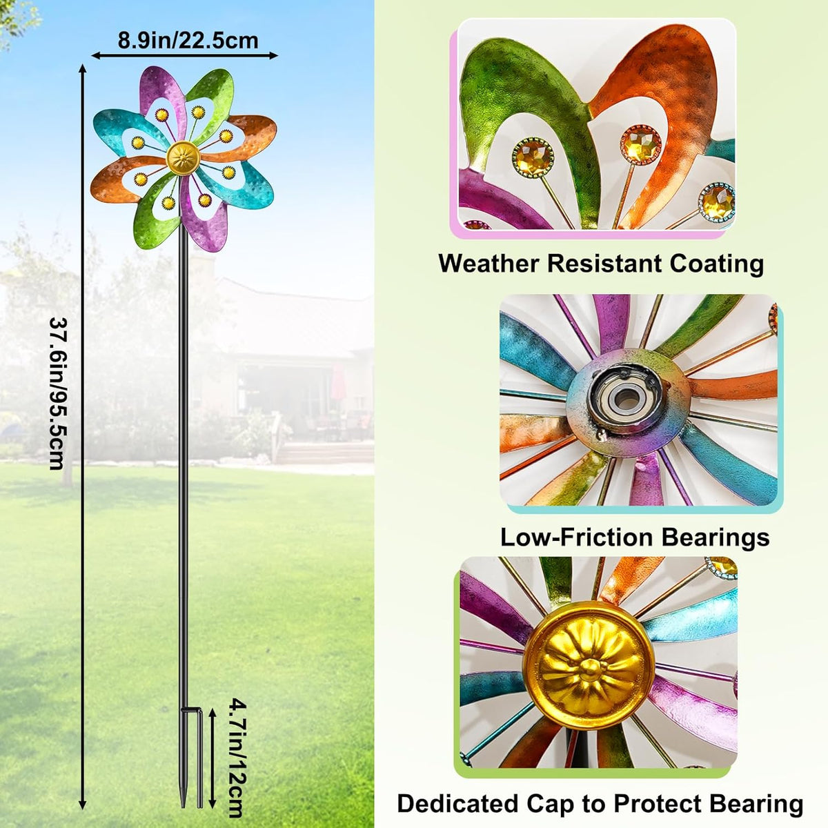Metal Wind Spinners Outdoor, 360° Wind Sculpture Spinner with Metal Stake, Waterproof Spinners