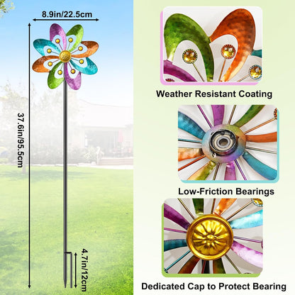 Metal Wind Spinners Outdoor, 360° Wind Sculpture Spinner with Metal Stake, Waterproof Spinners