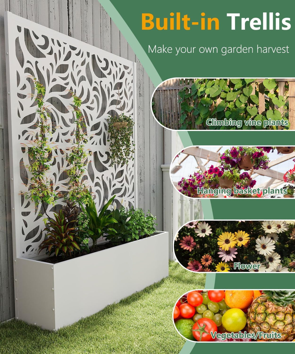 2PCS Metal Planter Box with Trellis,70.9"x47.2"x15.7" Raised Garden Bed with Drainage Holes