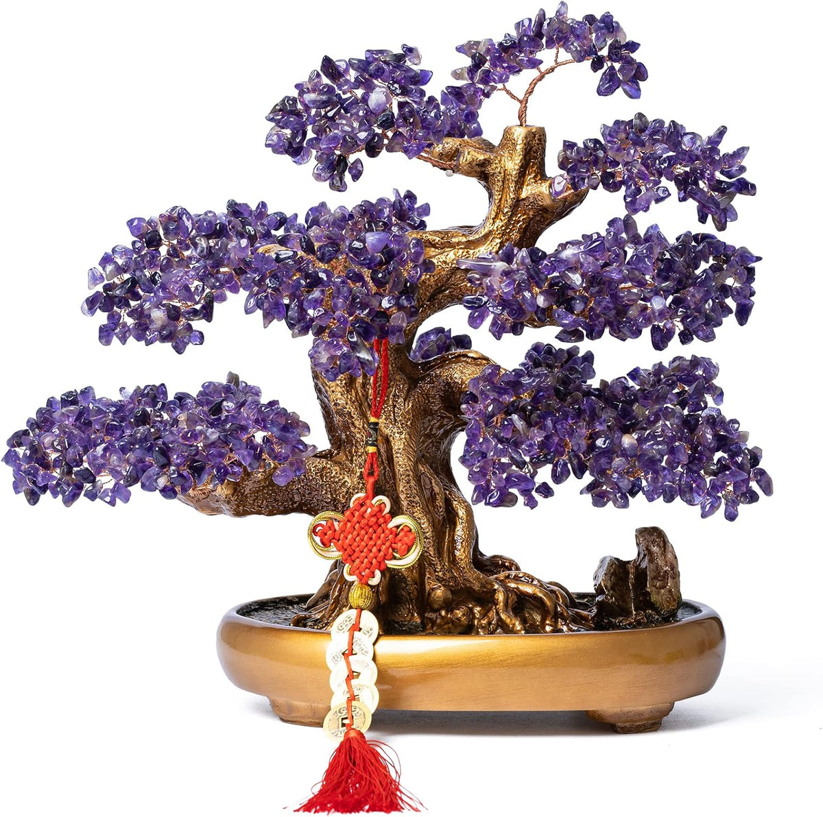 Natural Amethyst Gemstone Crystal Bonsai Tree of Life Large Feng Shui Money Chakra Tree for Luck
