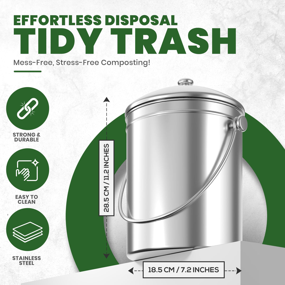 Utopia Kitchen Countertop Compost Bin 1.3 Gallon, Stainless Steel, Silver