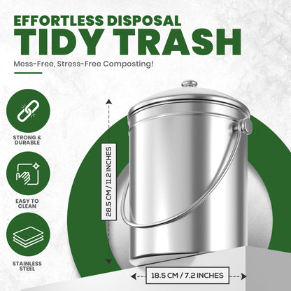 Utopia Kitchen Countertop Compost Bin 1.3 Gallon, Stainless Steel, Silver