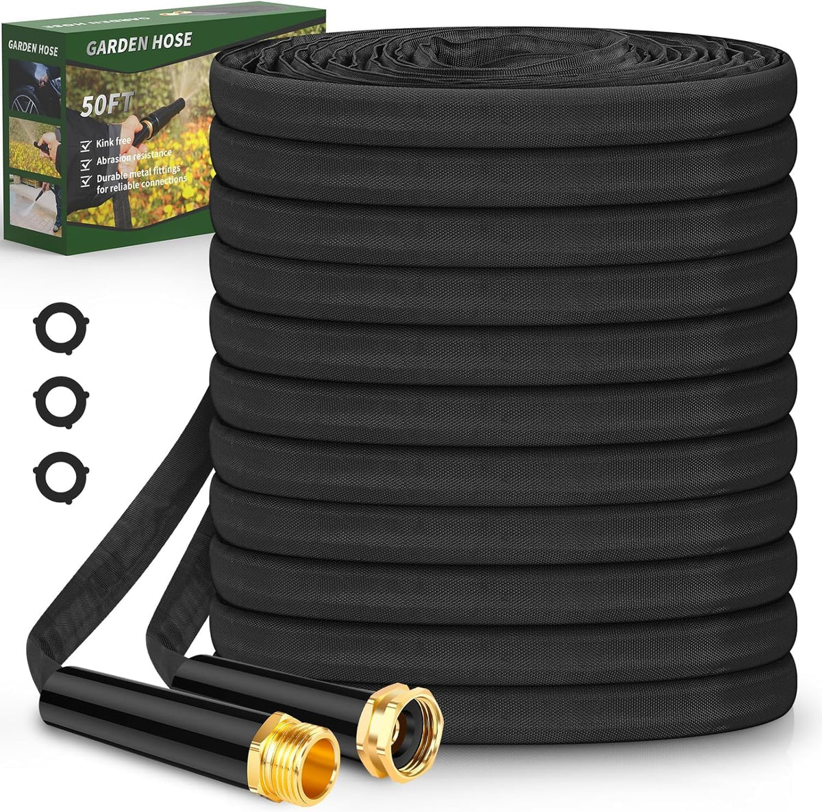 Non-Expanding Garden Hose 50FT, Lightweight & DurableWater Hose, No-Kink, Tough & Flexible Hose