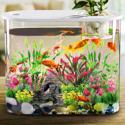 Fish Tank Accessories Aquarium Plants, 12pcs Colorful Fish Tank Artificial Plants and Cave Rock