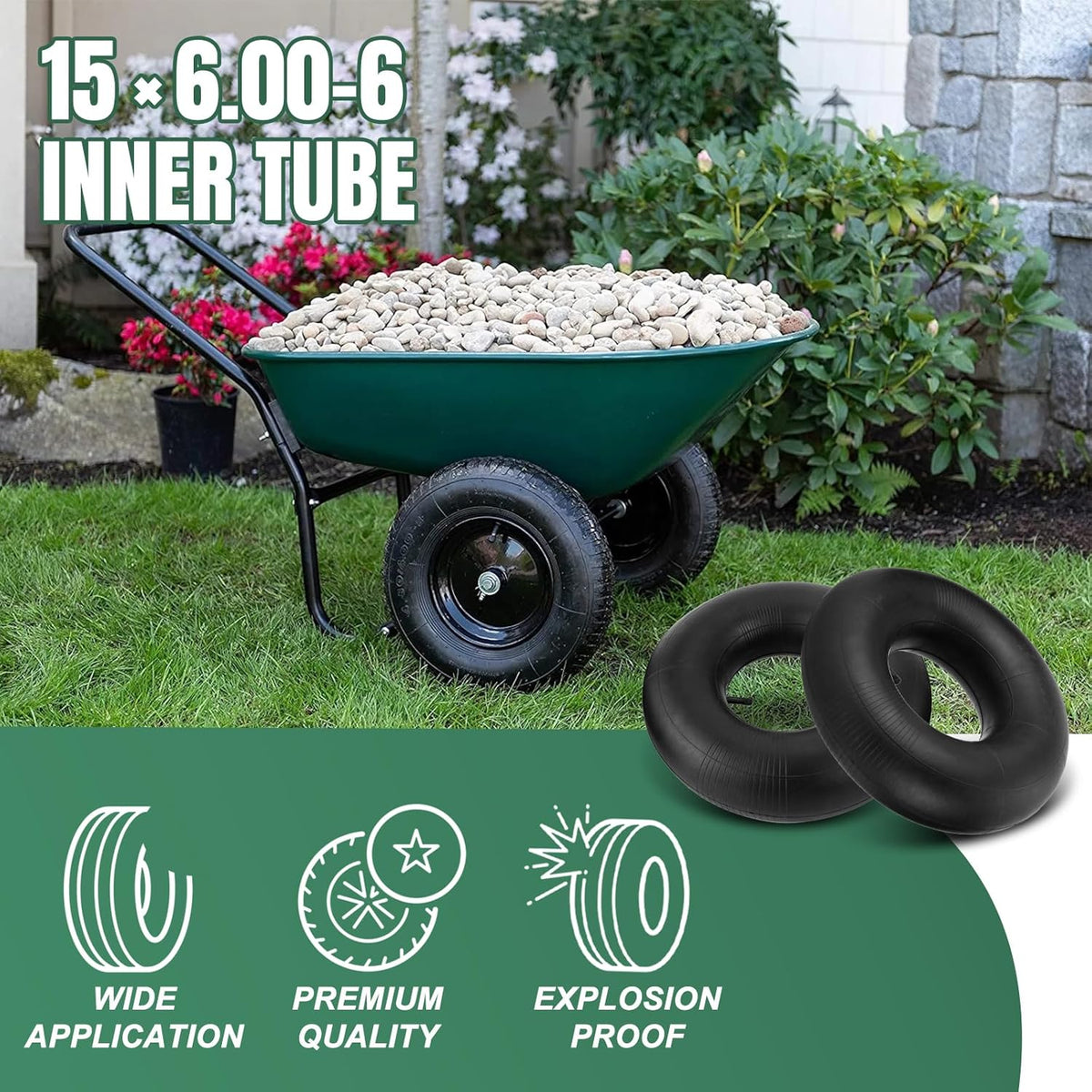 15x6.00-6" Inner Tube with Straight Valve Stem (2-Pack) - Heavy Duty Replacement Tire Tubes for