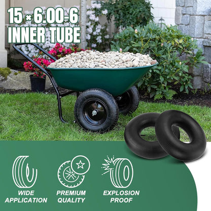 15x6.00-6" Inner Tube with Straight Valve Stem (2-Pack) - Heavy Duty Replacement Tire Tubes for