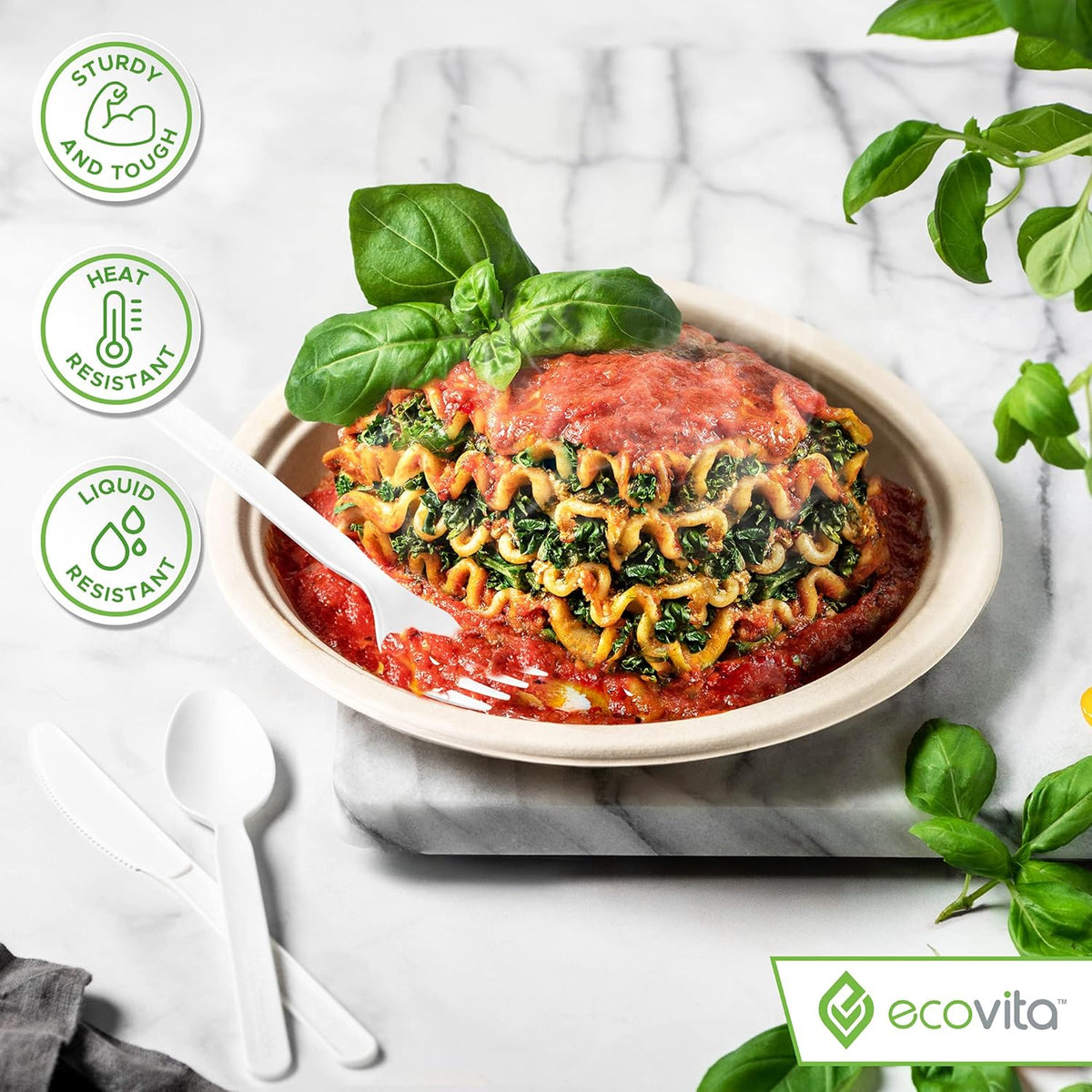 Ecovita 100% Compostable Knives - 500 Large Disposable Utensils (7 in.) Bulk Size Eco Friendly